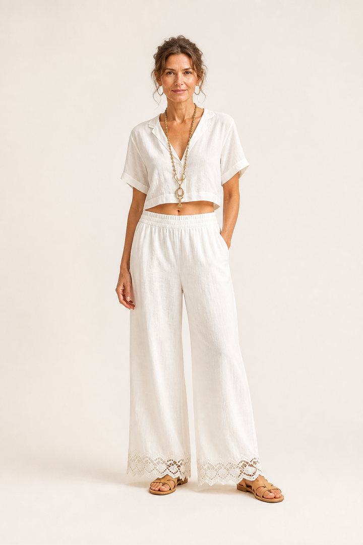 Ensemble Haut Court et Pantalon en Dentelle