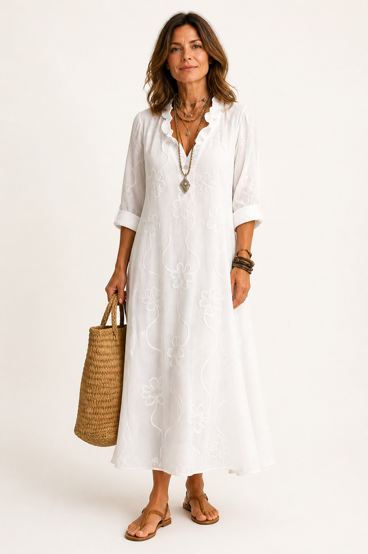 Robe midi à col fleuri