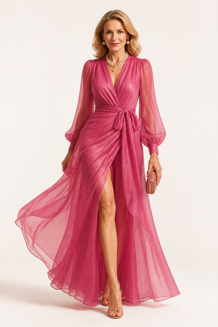 Robe Longue Perlée Col en V