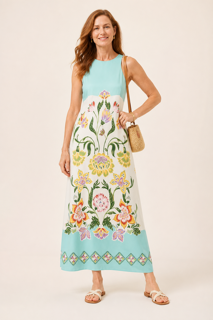 Robe Midi Sans Manches Imprimé Floral