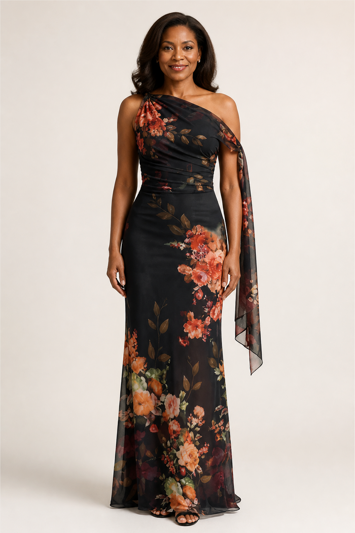 Robe Longue Fleurie Asymétrique
