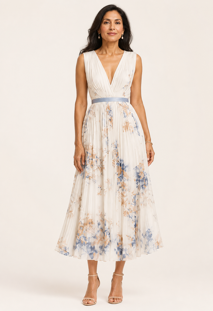 Robe Midi Plissée Fleurie