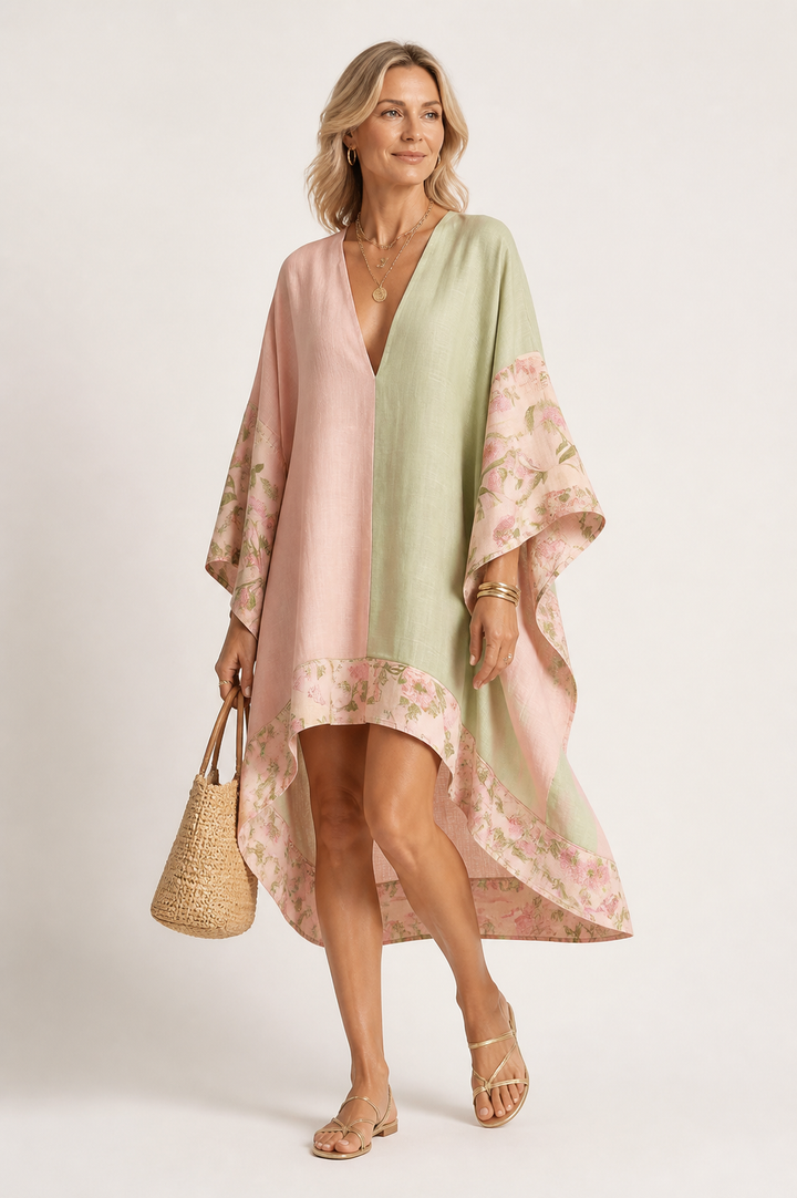 Robe Midi à Bordure Fleurie