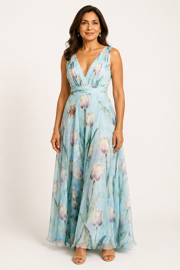 Robe Longue Fleurie Col en V