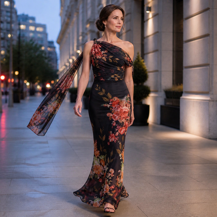 Robe Longue Fleurie Asymétrique