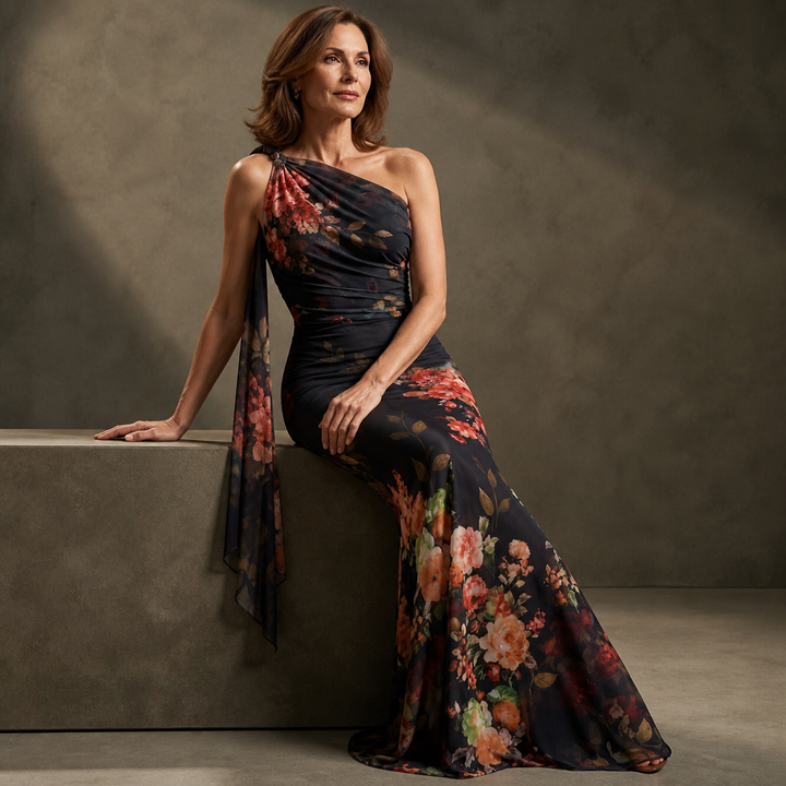 Robe Longue Fleurie Asymétrique