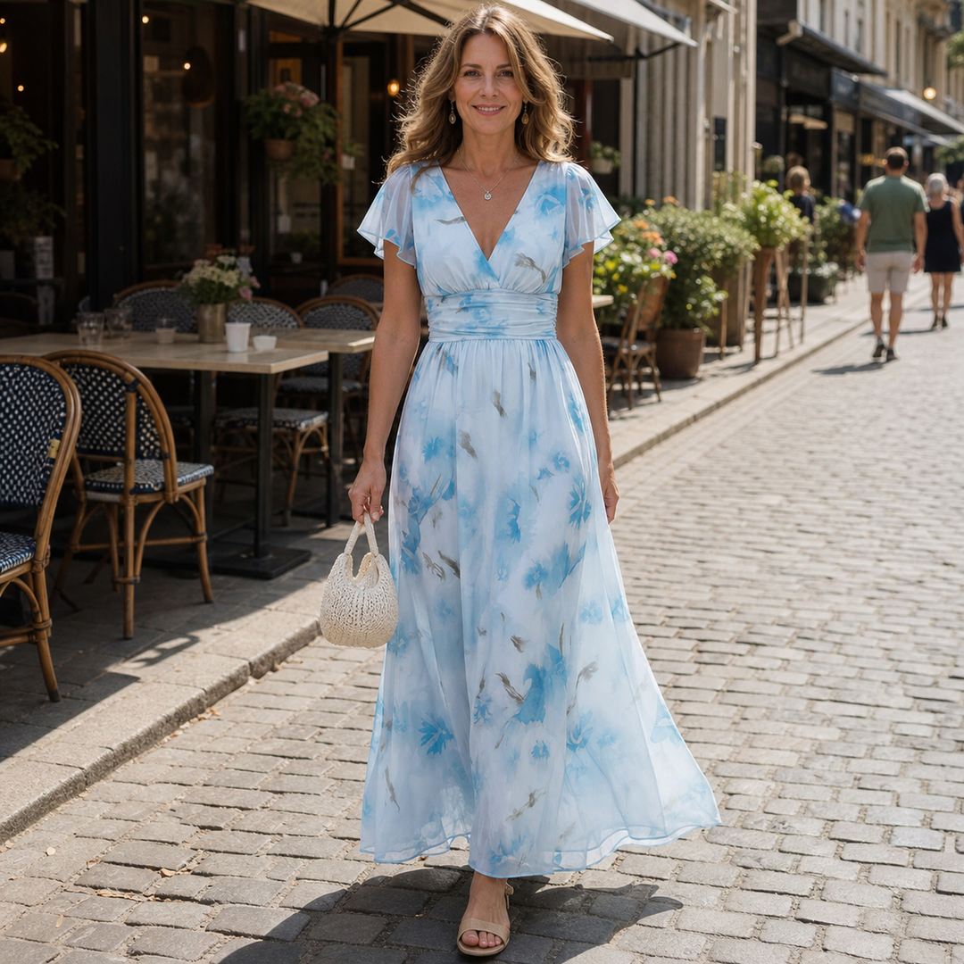 Robe Longue à Manches Volantées