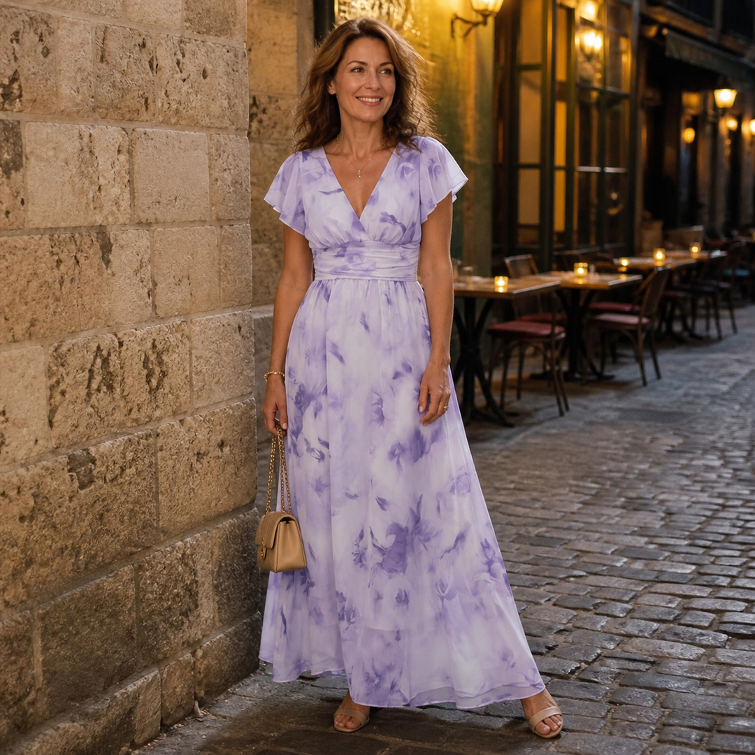 Robe Longue à Manches Volantées