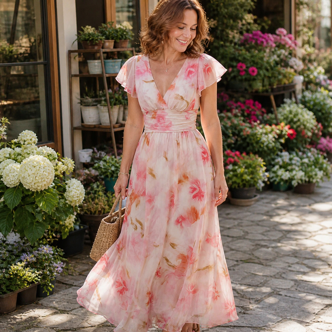 Robe Longue à Manches Volantées