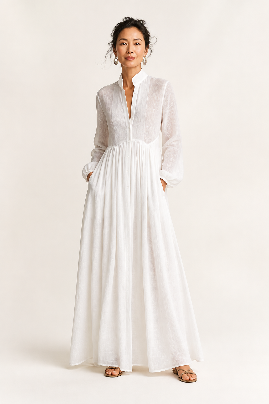Robe Longue à Col Montant