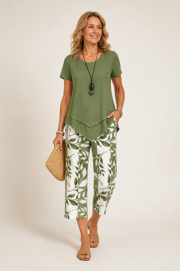 Ensemble Pantalon Imprimé Feuilles