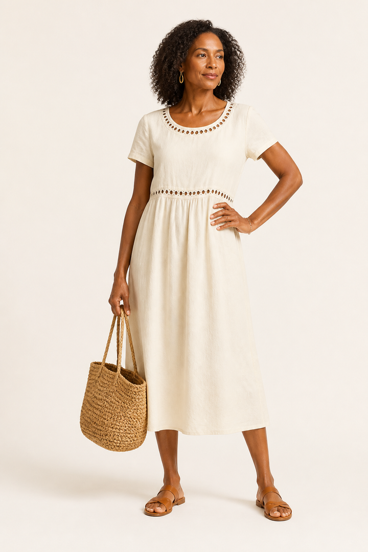 Robe Midi Ample Brodée