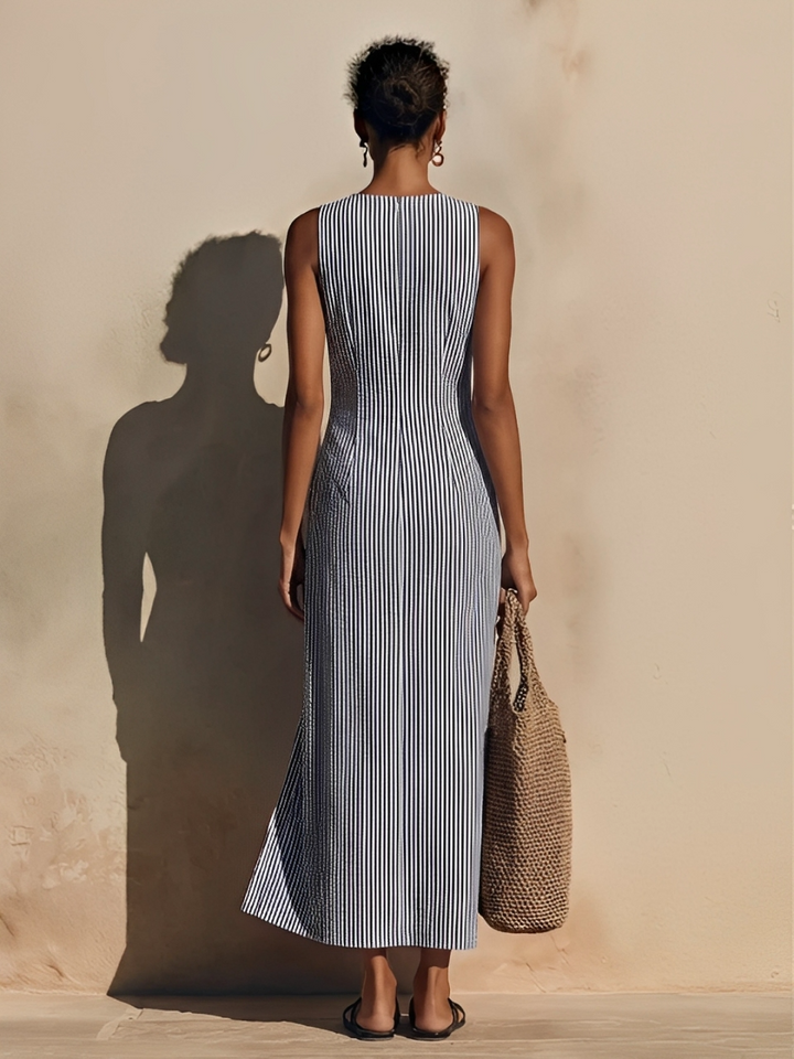 Robe Longue Rayée Bleu et Blanc