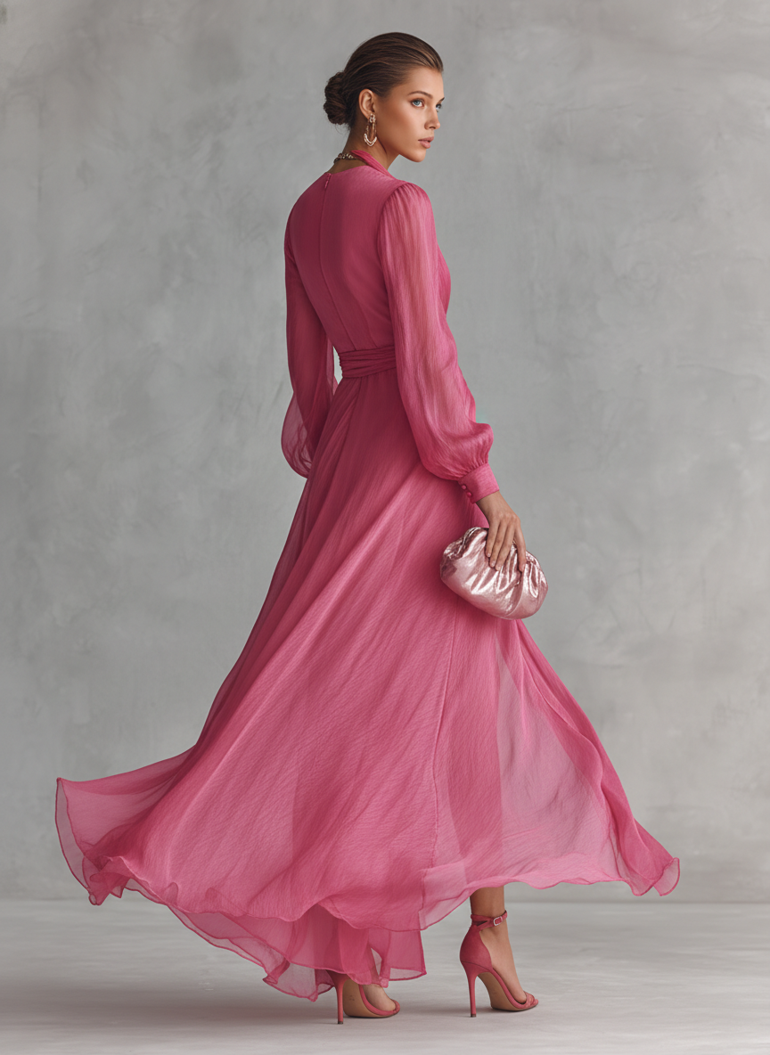 Robe Longue Perlée Col en V