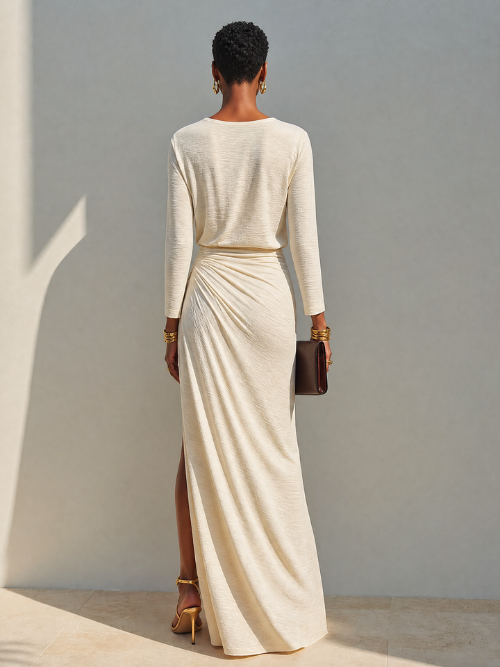 Robe Longue Beige Fendue