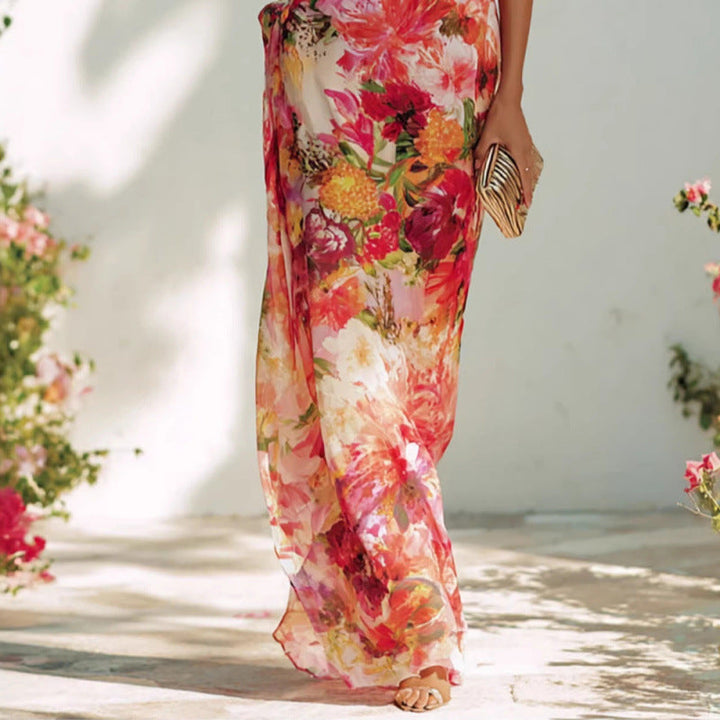 Robe Longue Fleurie Col Montant