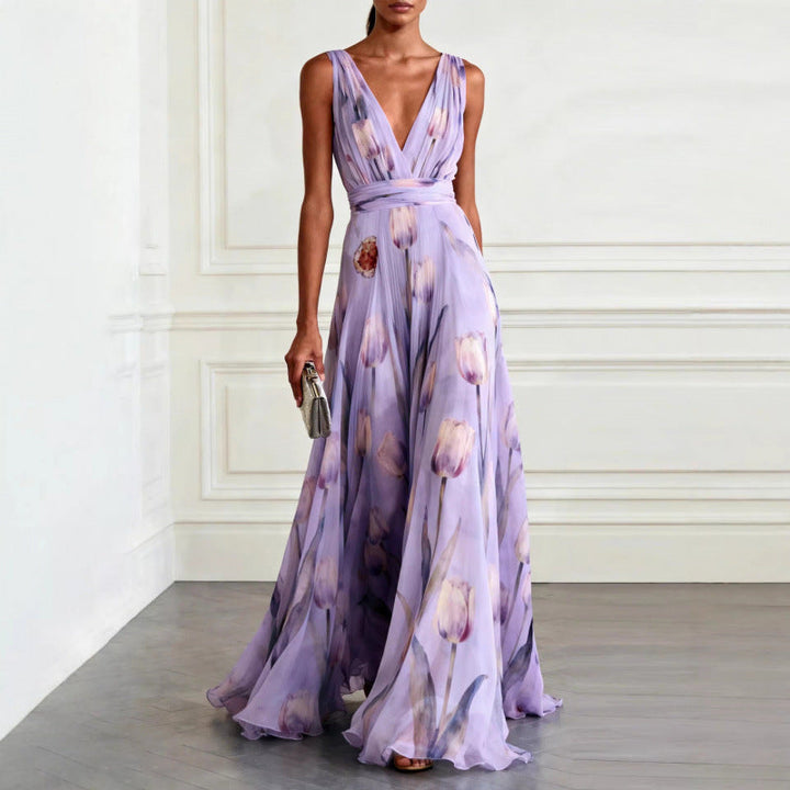 Robe Longue Fleurie Col en V