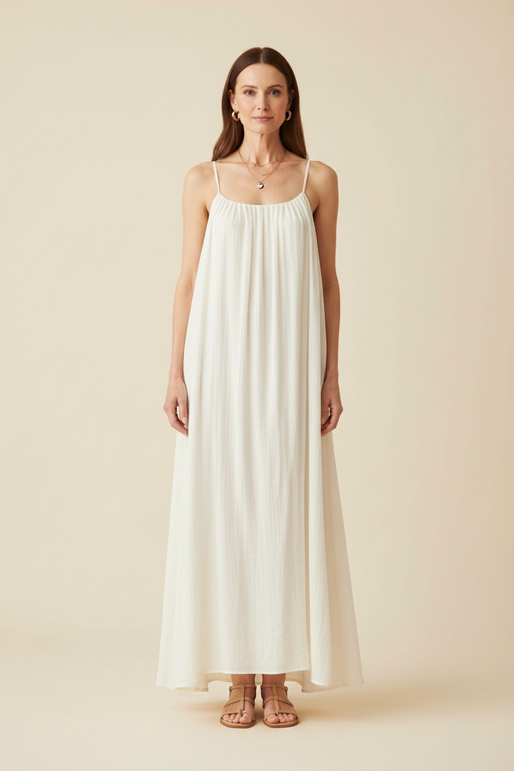 Robe Longue Plissée à Fines Bretelles