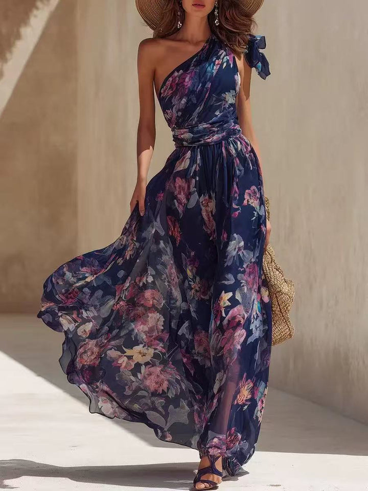 Robe Longue Asymétrique Bleu Marine