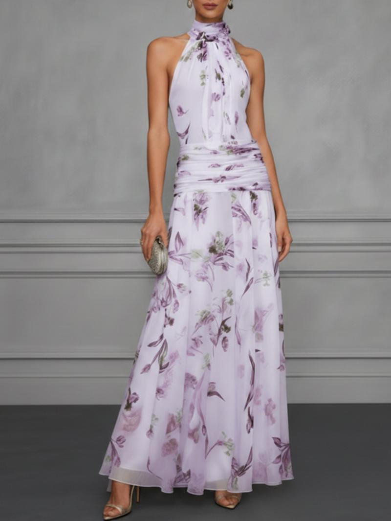 Robe Longue Fleurie Taille Froncée