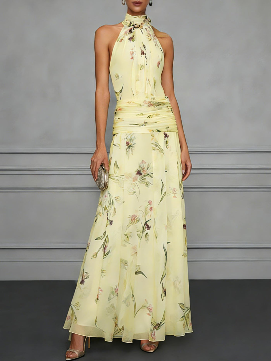 Robe Longue Fleurie Taille Froncée