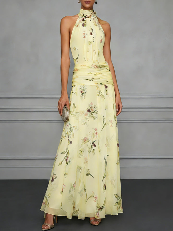 Robe Longue Fleurie Taille Froncée