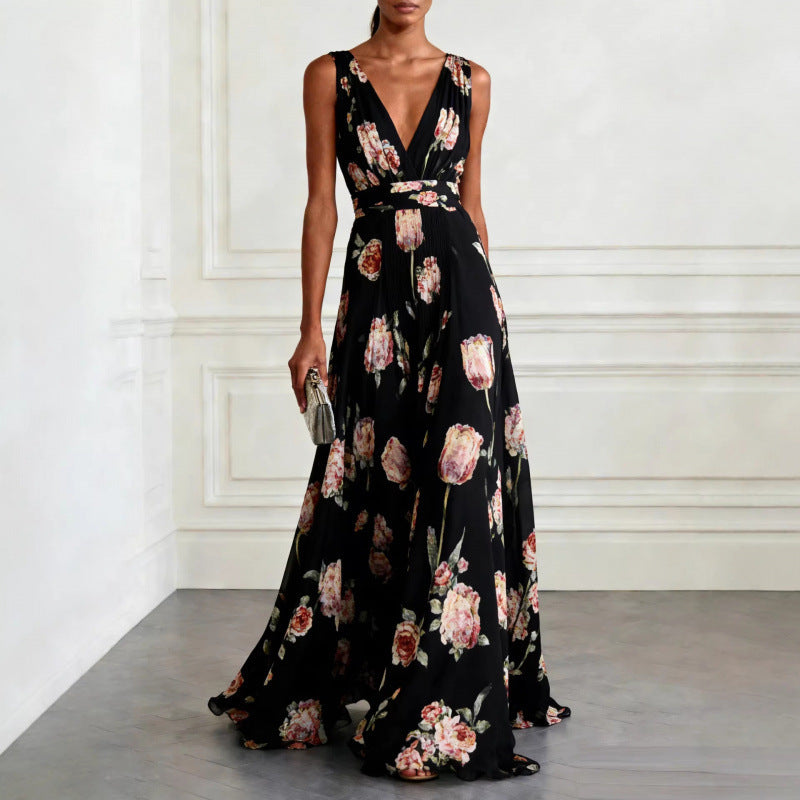 Robe Longue Fleurie Col en V