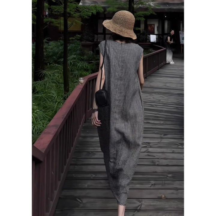 Robe Sans Manches à Carreaux Rétro