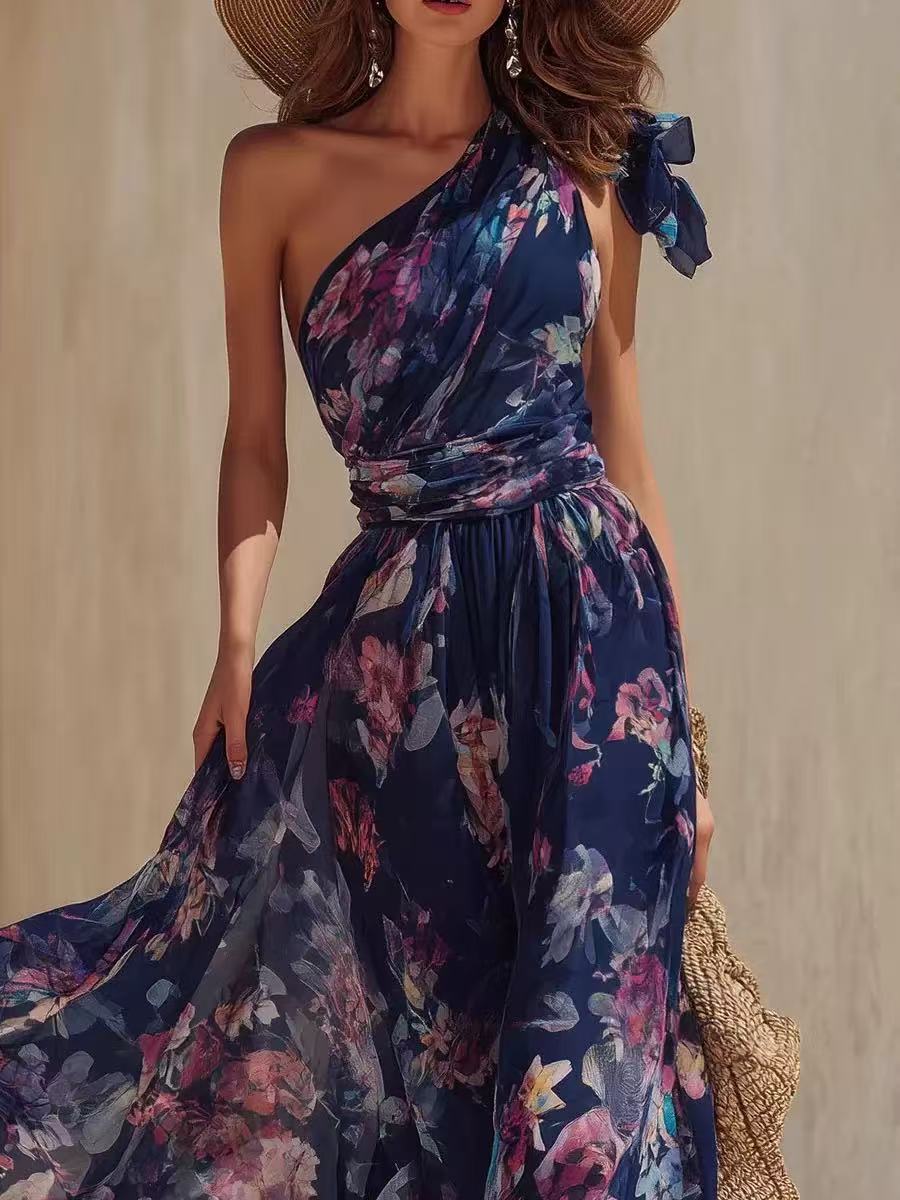 Robe Longue Asymétrique Bleu Marine