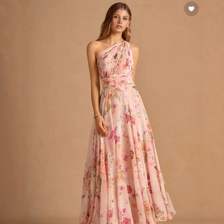 Robe Longue Rose Poudré Une Épaule