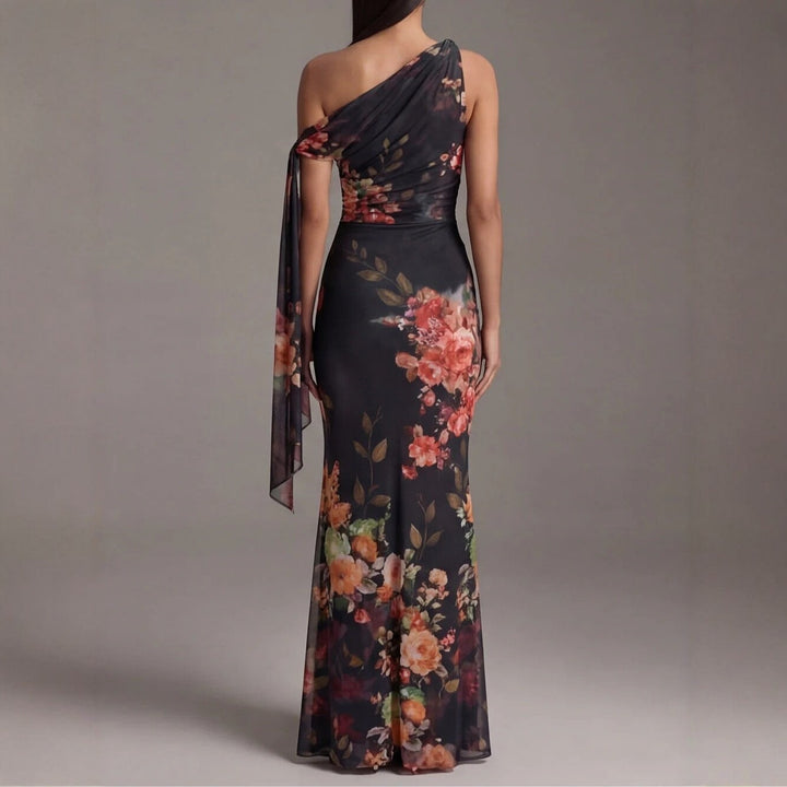 Robe Longue Fleurie Asymétrique