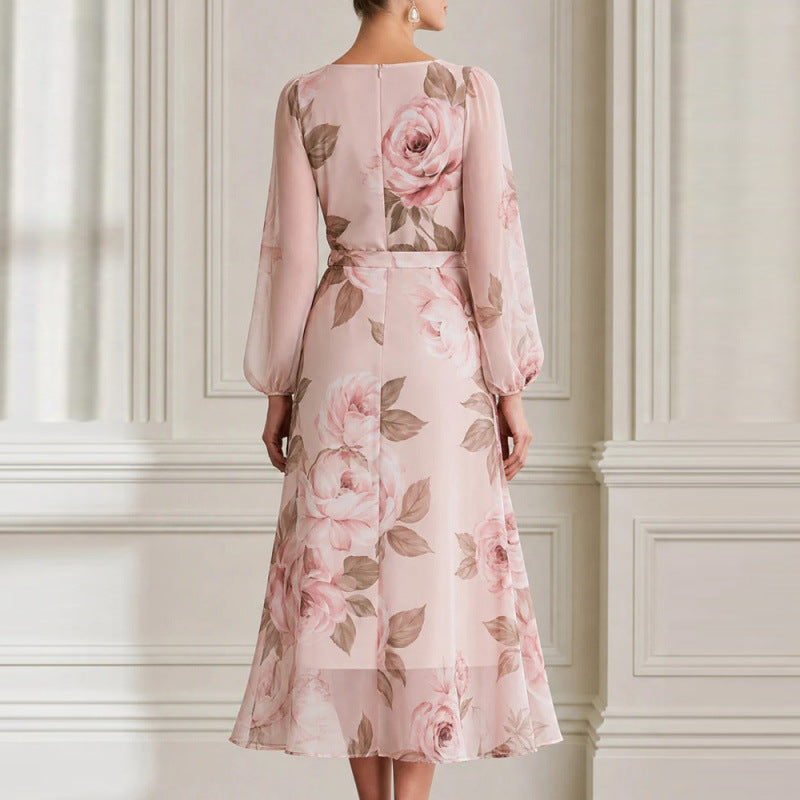 Robe Midi Fleurie Rose