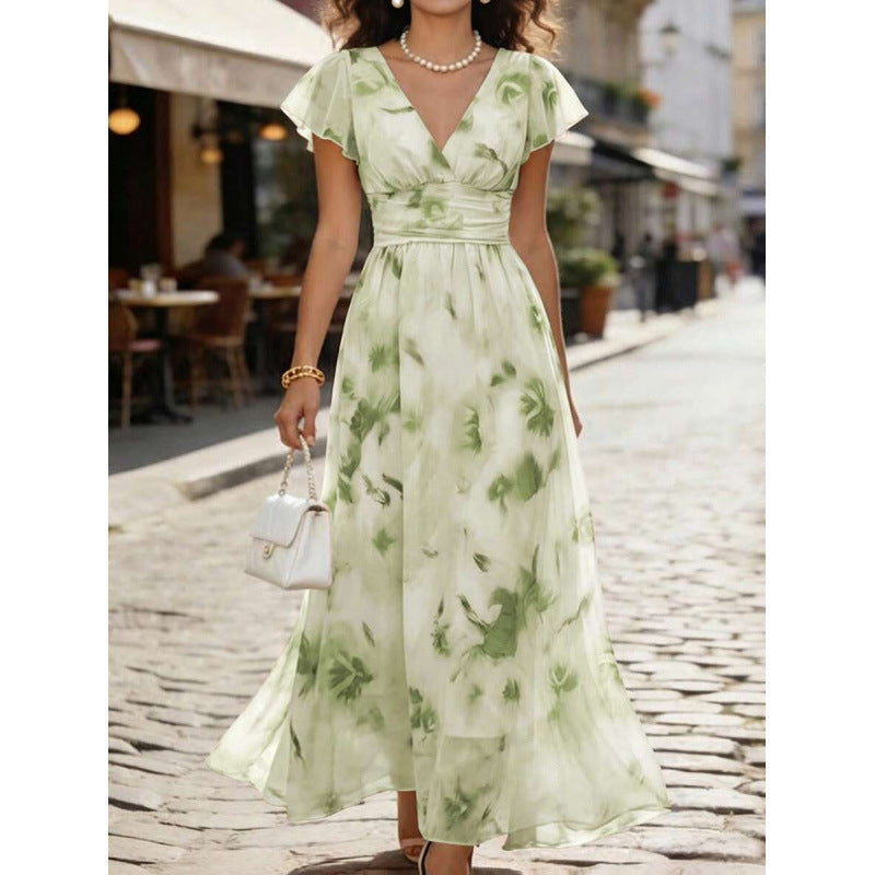 Robe Longue à Manches Volantées