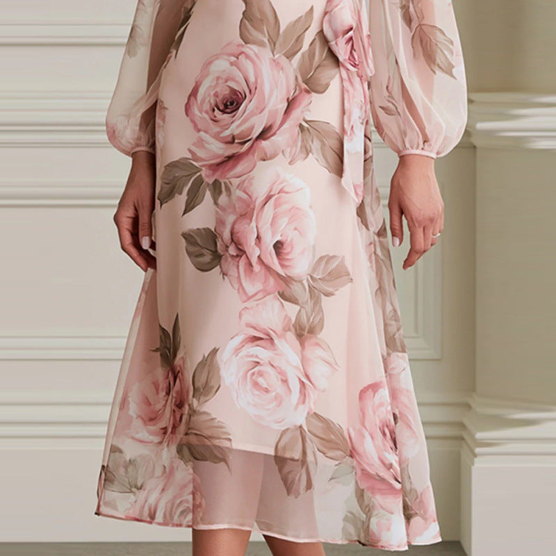 Robe Midi Fleurie Rose