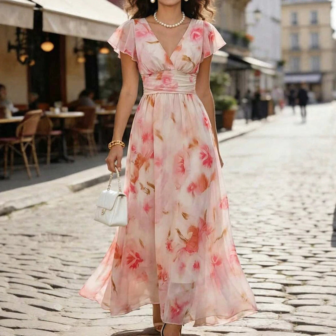 Robe Longue à Manches Volantées