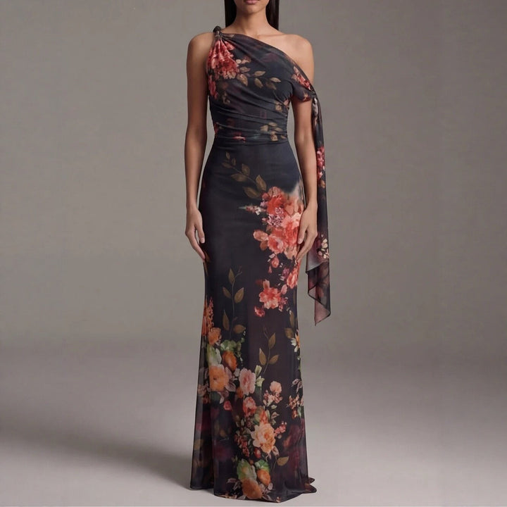 Robe Longue Fleurie Asymétrique