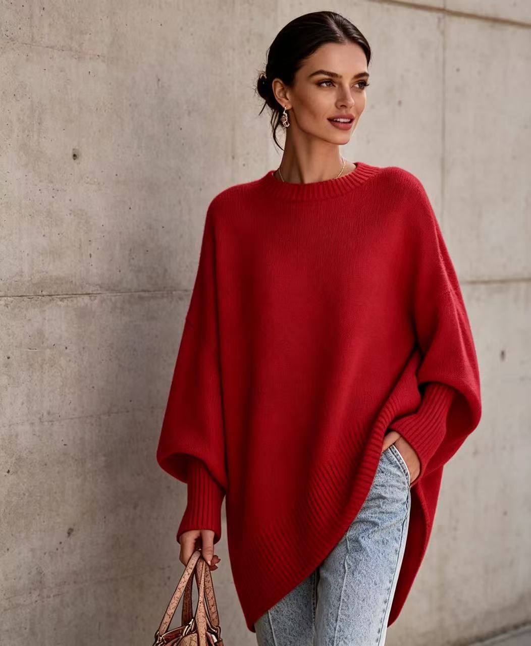Pull grande taille en maille à col rond
