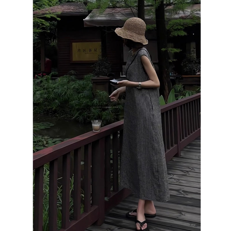 Robe Sans Manches à Carreaux Rétro
