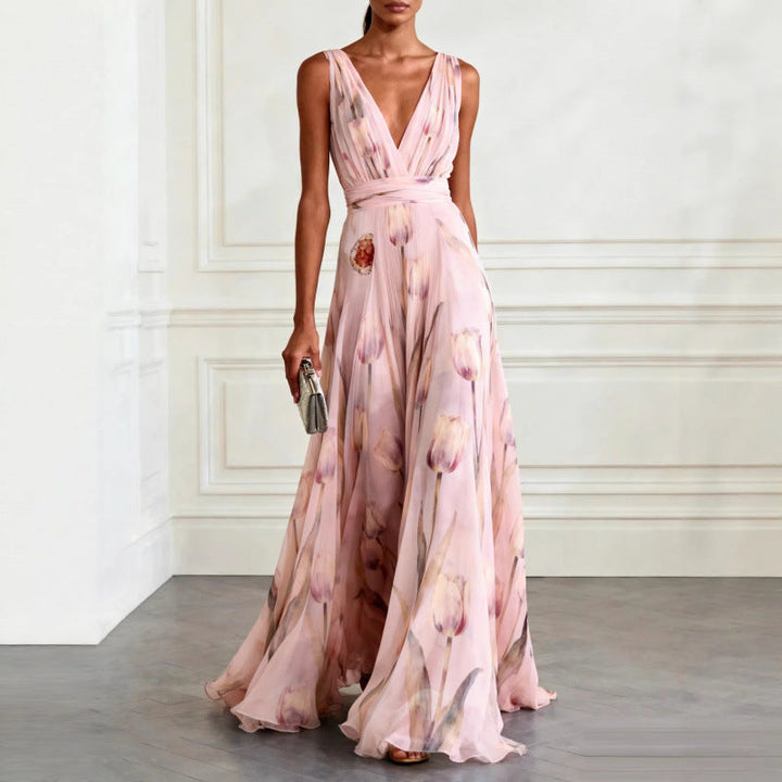 Robe Longue Fleurie Col en V
