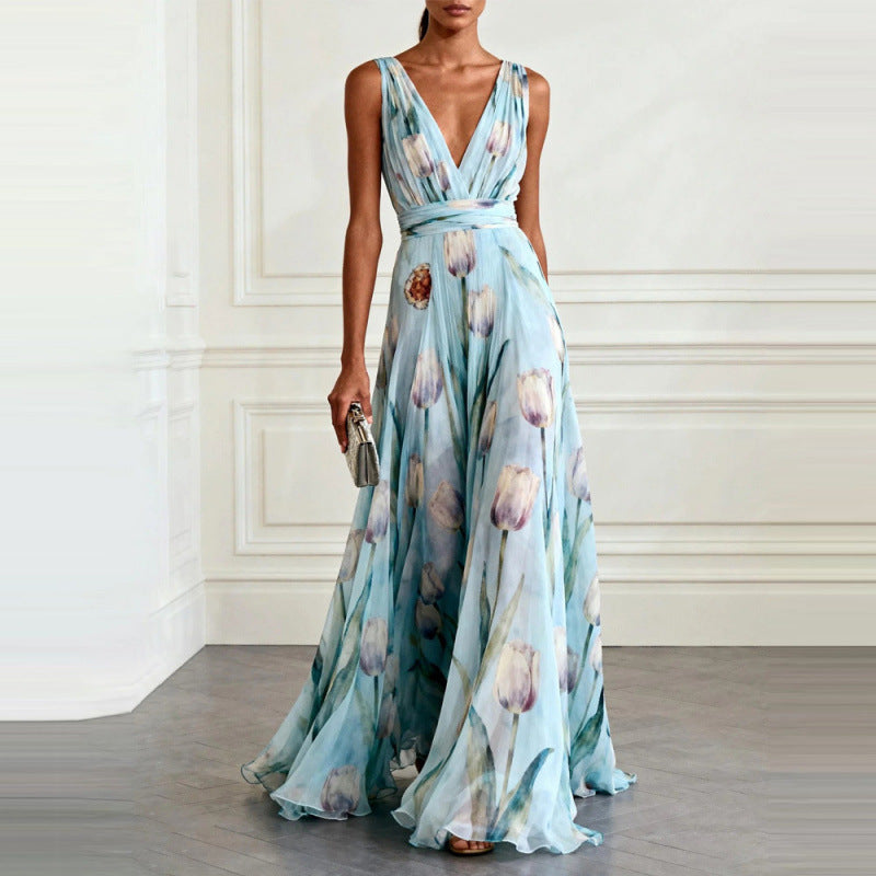 Robe Longue Fleurie Col en V