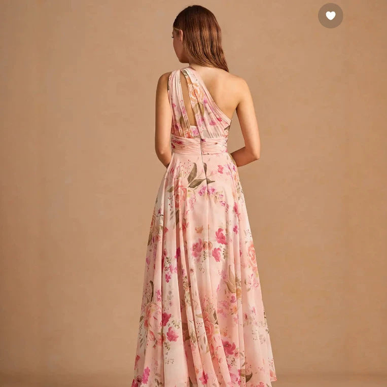 Robe Longue Rose Poudré Une Épaule