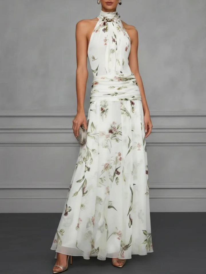 Robe Longue Fleurie Taille Froncée