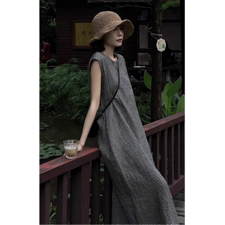 Robe Sans Manches à Carreaux Rétro