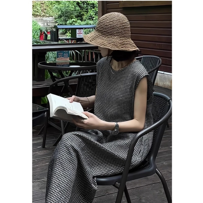 Robe Sans Manches à Carreaux Rétro