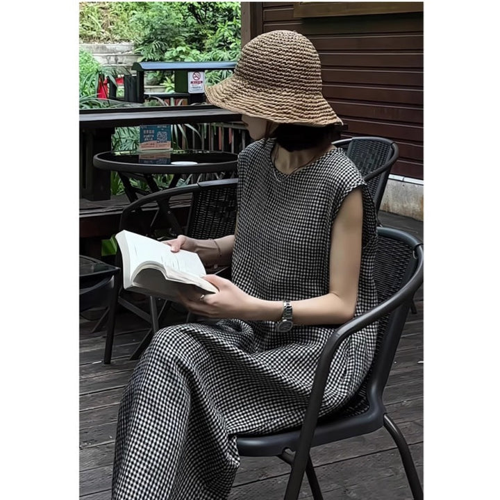 Robe Sans Manches à Carreaux Rétro
