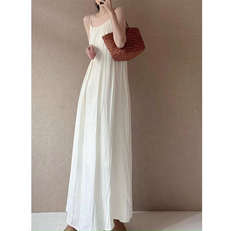 Robe Longue Plissée à Fines Bretelles