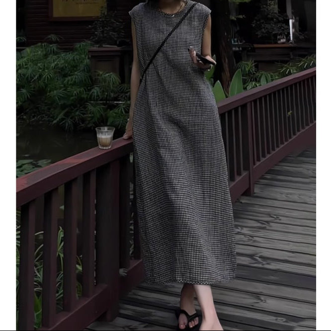 Robe Sans Manches à Carreaux Rétro