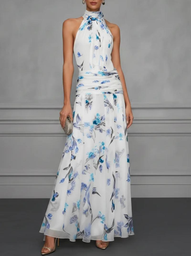Robe Longue Fleurie Taille Froncée