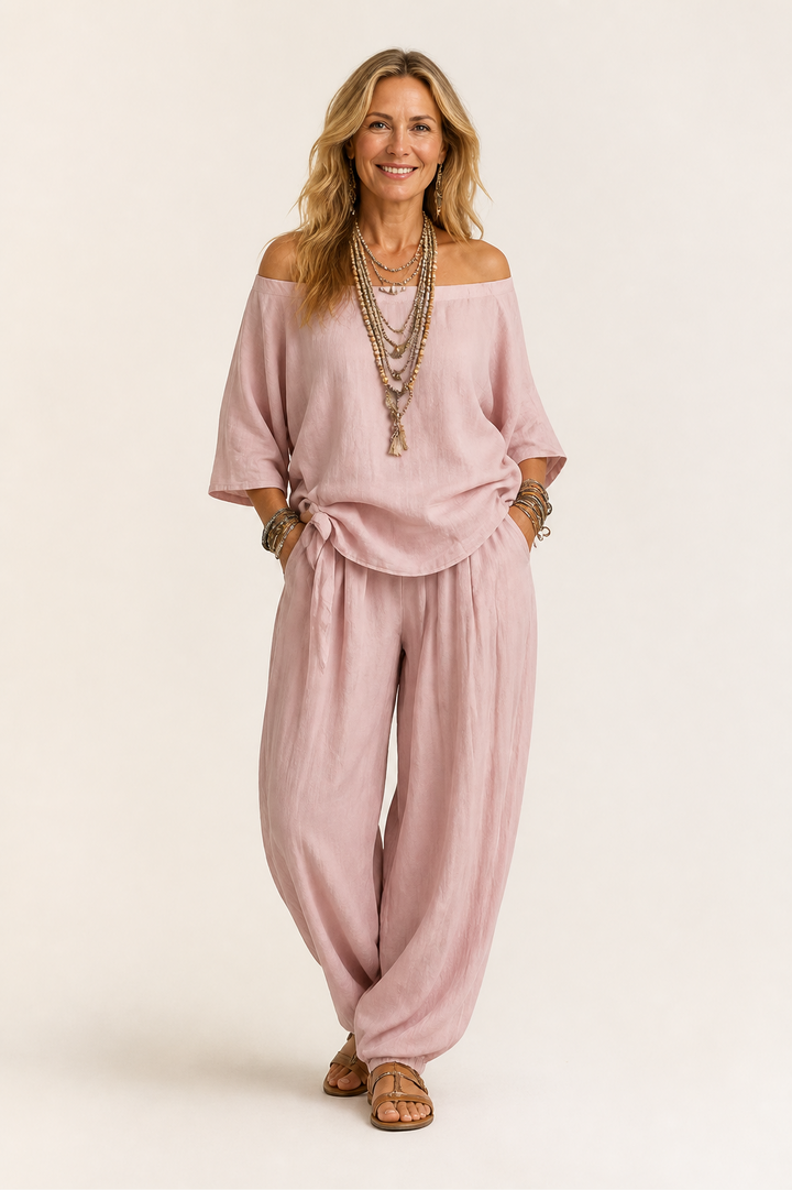 Ensemble Pantalon Large Épaules Dénudées