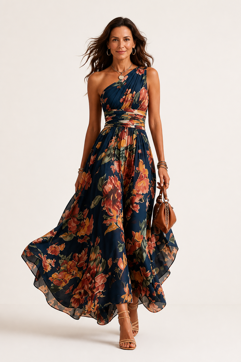 Robe Longue Fleurie Asymétrique Une Épaule